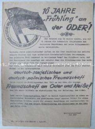 Hektografiertes Propagandaflugblatt aus dem EKO zum 16. Jahrestag der Befreiung vom Faschismus