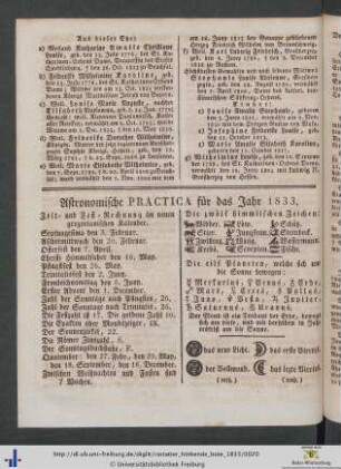 Astronomische Practica für das Jahr 1833.