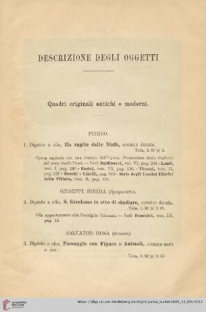 Quadri Originali antichi e moderni (No. 1 - 121)
