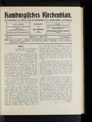 Nr. 19. Hamburg, 9. Mai 1915. 12. Jahrgang.