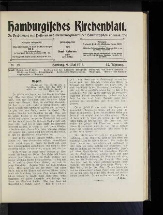 Nr. 19. Hamburg, 9. Mai 1915. 12. Jahrgang.