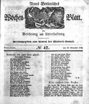 No. 47, Sonnabend, den 19.November 1836