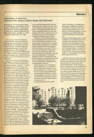 Gropiusstadt: Soziale Verhältnisse am Stadtrand. (Zu: Soziologische Untersuchung einer Berliner Großsiedlung. Stuttgart, 1977)