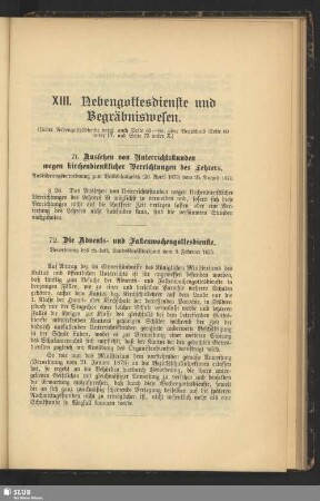 XIII. Nebengottesdienste und Begräbniswesen