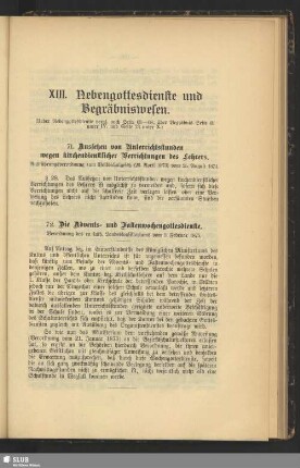 XIII. Nebengottesdienste und Begräbniswesen