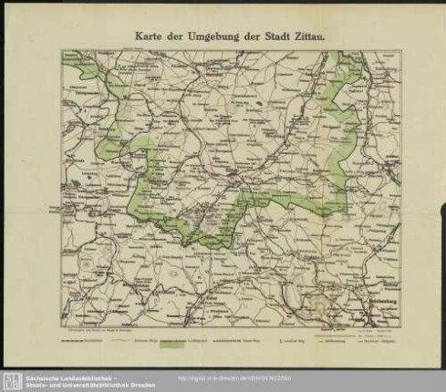 Karte der Umgebung der Stadt Zittau