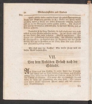 VII. Von dem Rußischen Besuch nach der Schlacht.