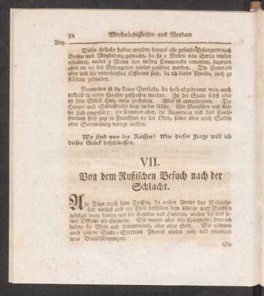 VII. Von dem Rußischen Besuch nach der Schlacht.