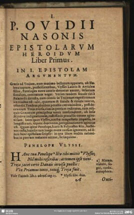 P. Ovidii Nasonis Epistolarum Heroidum Liber Primus