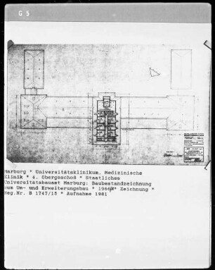 Marburg, Universitätsklinik, Medizinische Poliklinik, Plan zum Um- und Erweiterungsbau, 4. Obergeschoss