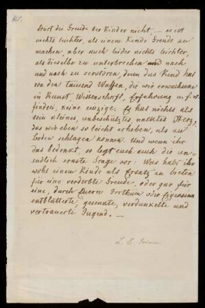 Stört die Freude der Kinder nicht [Abschrift eines Textes von Franz Christoph Horn] (Incipit der Unterlage)