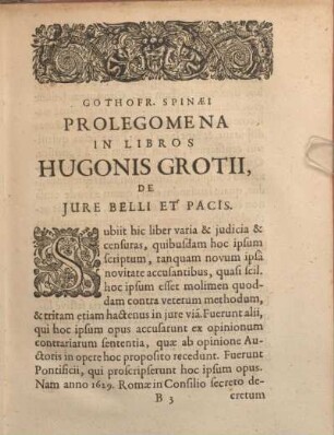 Gothofr. Spinaei Prolegomena In Libros Hugonis Grotii De Jure Belli Et Pacis.