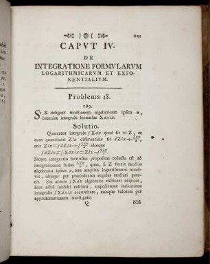 Caput IV. De intergratione formularum logarithmicarum et exponentialium.