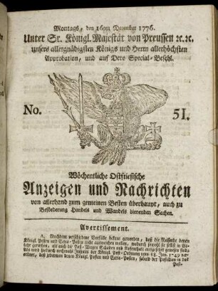 No. 51. Montags, den 16ten December 1776.