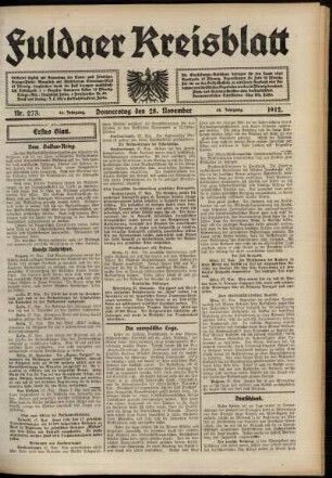 Erste Ausgabe vom Donnerstag, den 28. November 1912.