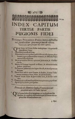 Index Capitum Tertiae Partis Pugionis Fidei.