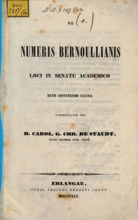 De numeris Bernoullianis. 1