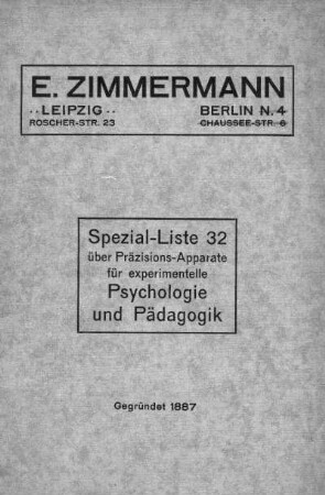 Spezial-Liste 32 über Präzisions-Apparate für experimentelle Psychologie und Pädagogik