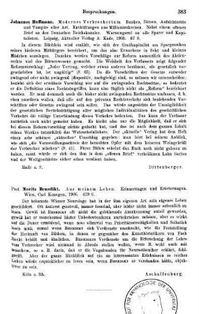 383, Moritz Benedikt, Aus meinem Leben. Erinnerungen und Erörterungen, 1906