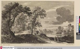 [Flusslandschaft mit Wanderern und Hunden]