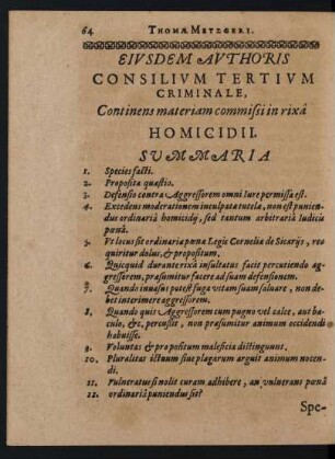 Eiusdem Authoris Consilium Tertium Criminale, Continens materiam commissi in rixa Homicidii.