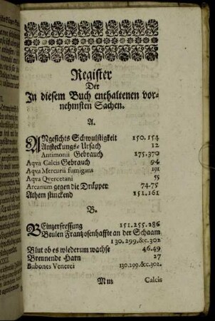Register Der In diesem Buch enthaltenen vornehmsten Sachen.