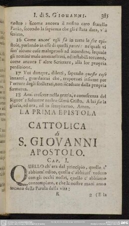 La Prima Epistola Cattolica di S. Giovanni Apostolo