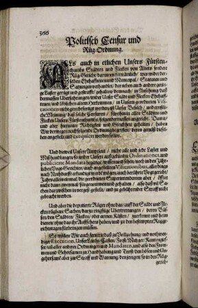 Politisch Censur und Rüg-Ordnung.