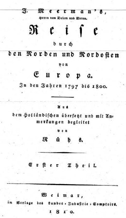 [Reise durch den Norden und Nordosten von Europa] J. Meerman's Reise durch den Norden und Nordosten von Europa