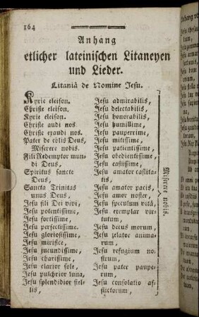 Anhang etlicher lateinischen Litaneyen und Lieder.