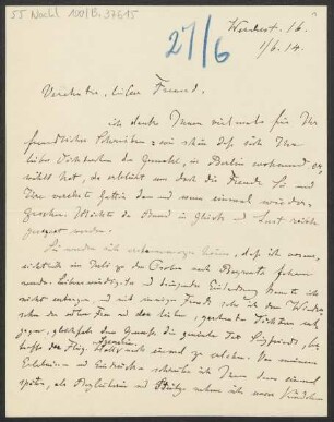 Brief an B. Schott's Söhne : 01.06.1914