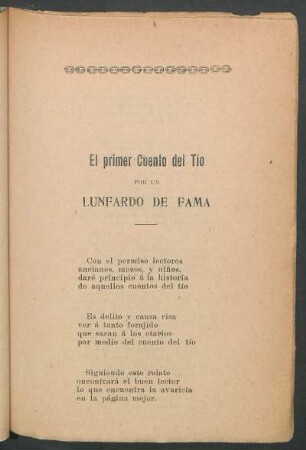 El primer cuento del tío por un lunfardo de fama