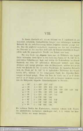 VIII. [(Schiefaxiges konisches) Netz der Karte von Japan]