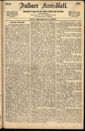 Erste Ausgabe vom Samstag, den 08. Februar 1879.