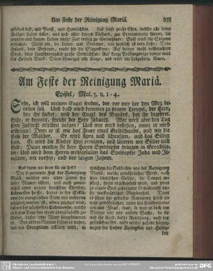 Am Feste der Reinigung Mariä. Epistel, Mal. 3. v. 1-4