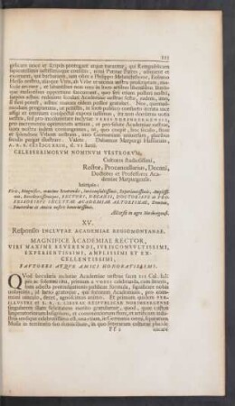 XV. Responsio Inclutae Academiae Regiomontanae