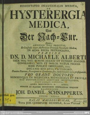Dissertatio Inauguralis Medica, De Hysterergia Medica, Von Der Nach-Kur