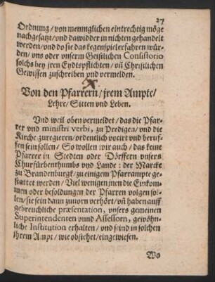 Von den Pfarrern/ irem Ampte/ Lehre/ Sitten und Leben.