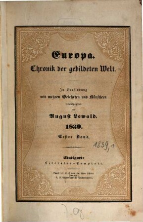 A. Lewald's Europa : Chronik der gebildeten Welt. 1839,1
