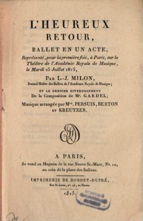 L' heureux retour : Ballet en un acte