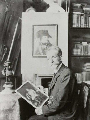 Der Maler Ermenegildo Antonio Donadini als Verehrer Napoleons, wohl in seinem Atelier in Zitzschewig, Rietzschkegrund 21