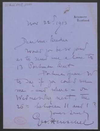 Brief an Willy Strecker und Schott & Co. <London> : 22.11.1913
