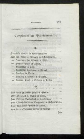 Verzeichnis der Pränumeranten