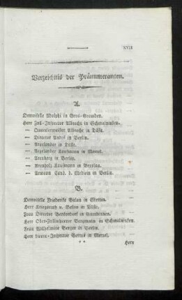Verzeichnis der Pränumeranten
