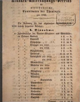Rechenschaftsbericht des Kranken-Unterstützungs-Vereins für Protestantische Candidaten der Theologie. 1859 (1860)