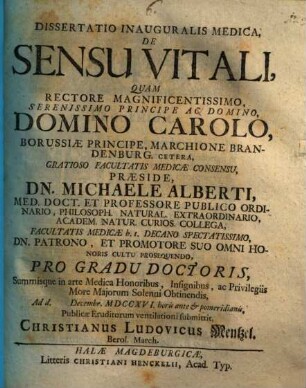 Diss. inaug. med. de sensu vitali