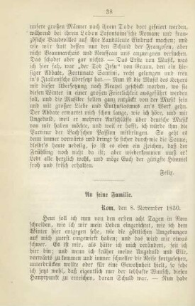An seine Familie. Rom, den 8. November 1830