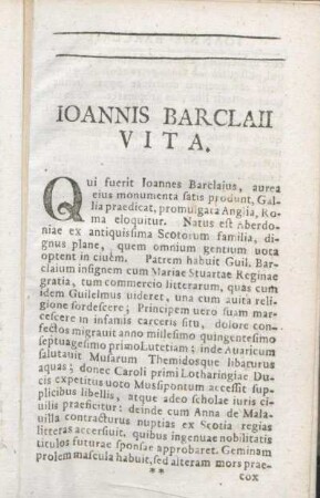 Ioannis Barclaii Vita.