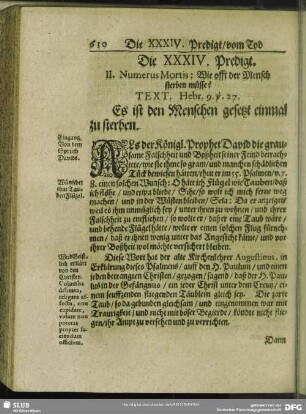 Die XXXIV. Predigt. II. Numerus Mortis: Wie offt der Mensch sterben müsse?
