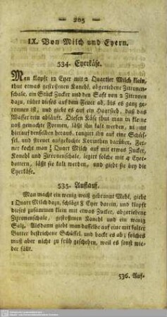 IX. Von Milch und Eyern